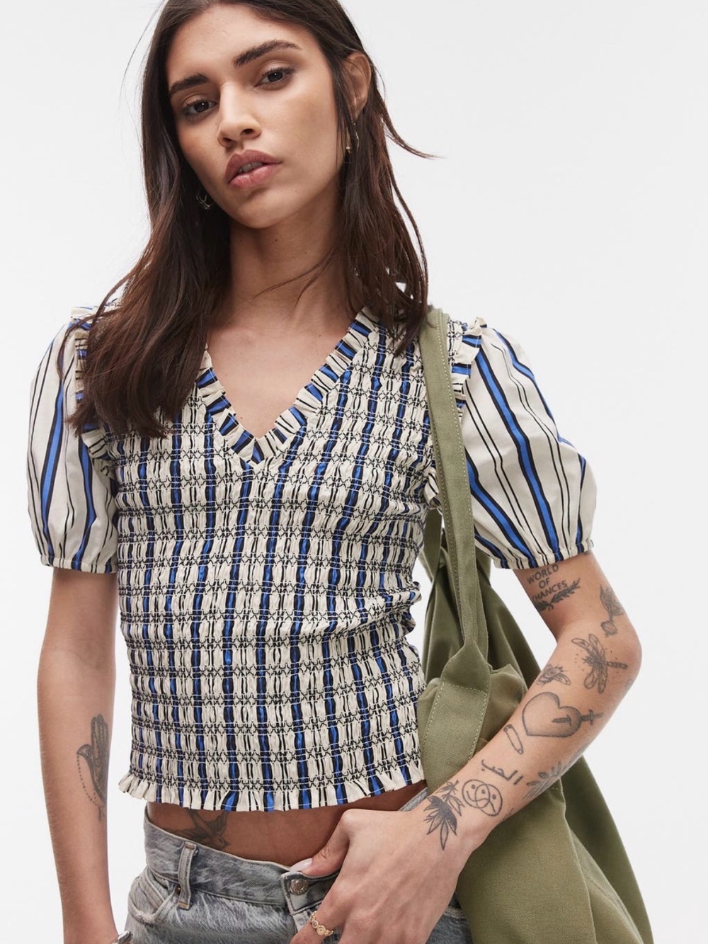 Topshop Shirred Puff Speeve blouse